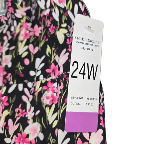 Notations Women 24W Floral SKirt Black Pink Polka Dot Cottagecore Romantic - Picture 3 of 16